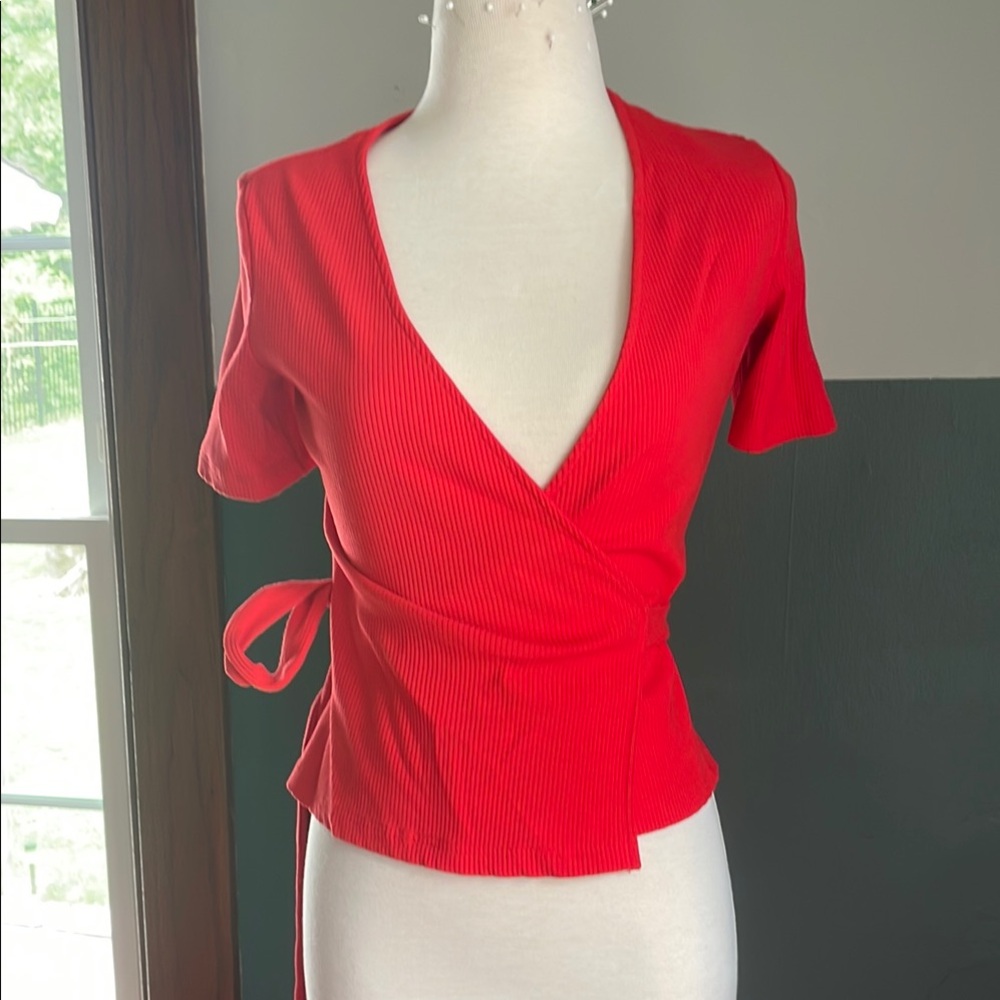 & Other Stories Red Wrap Blouse with Tie Front